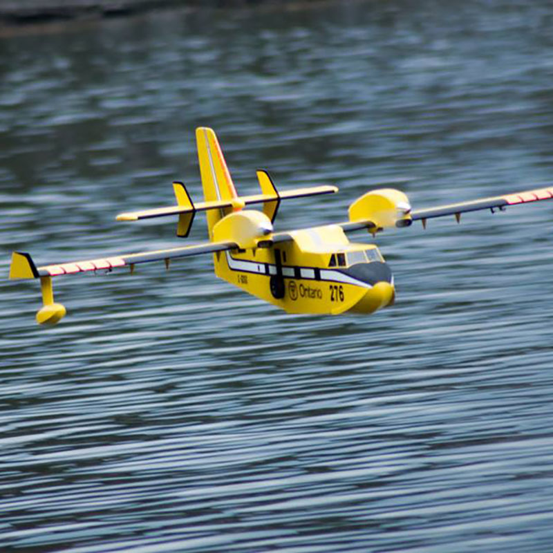 Photo of a float plane model being flown